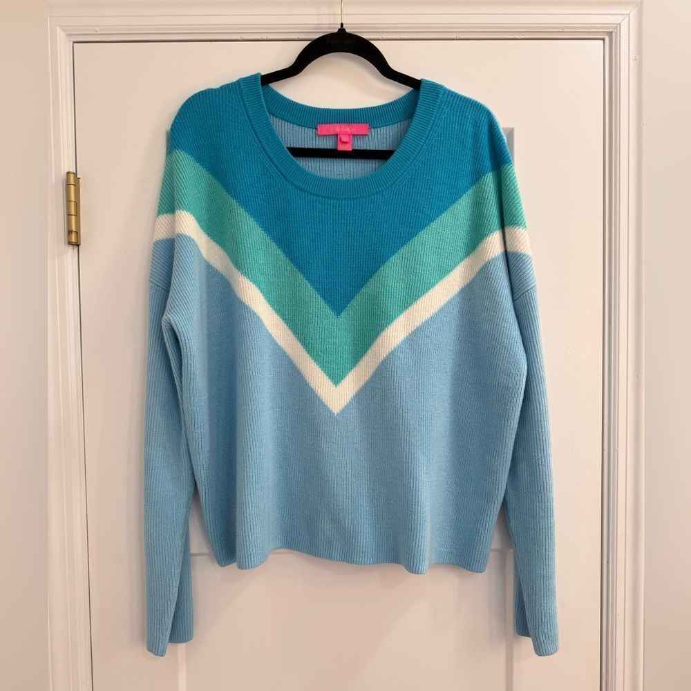 LILLY PULITZER Rivka Ravello Blue Chevron Crew Neck Sweater